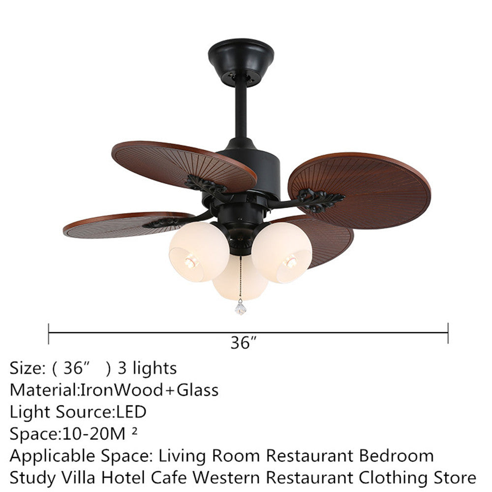 Tropical Palm Leaf Retractable Ceiling Fan + Chandelier